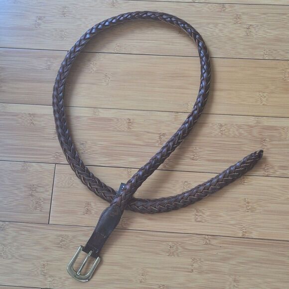 Vintage Brighton Braided Bullwhip Leather Belt Solid Brass Buckle Crafted in USA main image 4